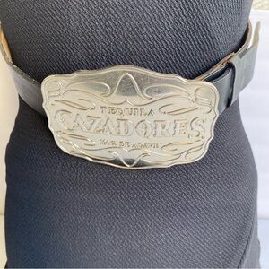 Silver Cazadores Belt Buckle on Black Belt size 48 Texas Cowboy Mexico Rodeo